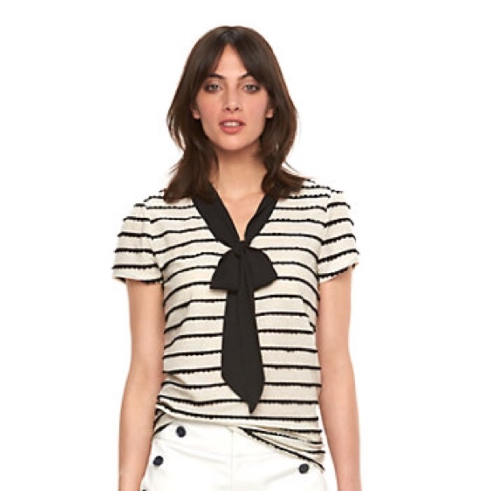 Elle French Sailor Style Summer Top With Black PussyBow - Cute